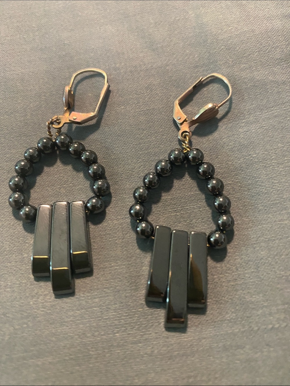 Hematite Beaded Loop Drop Earrings - Gunmetal